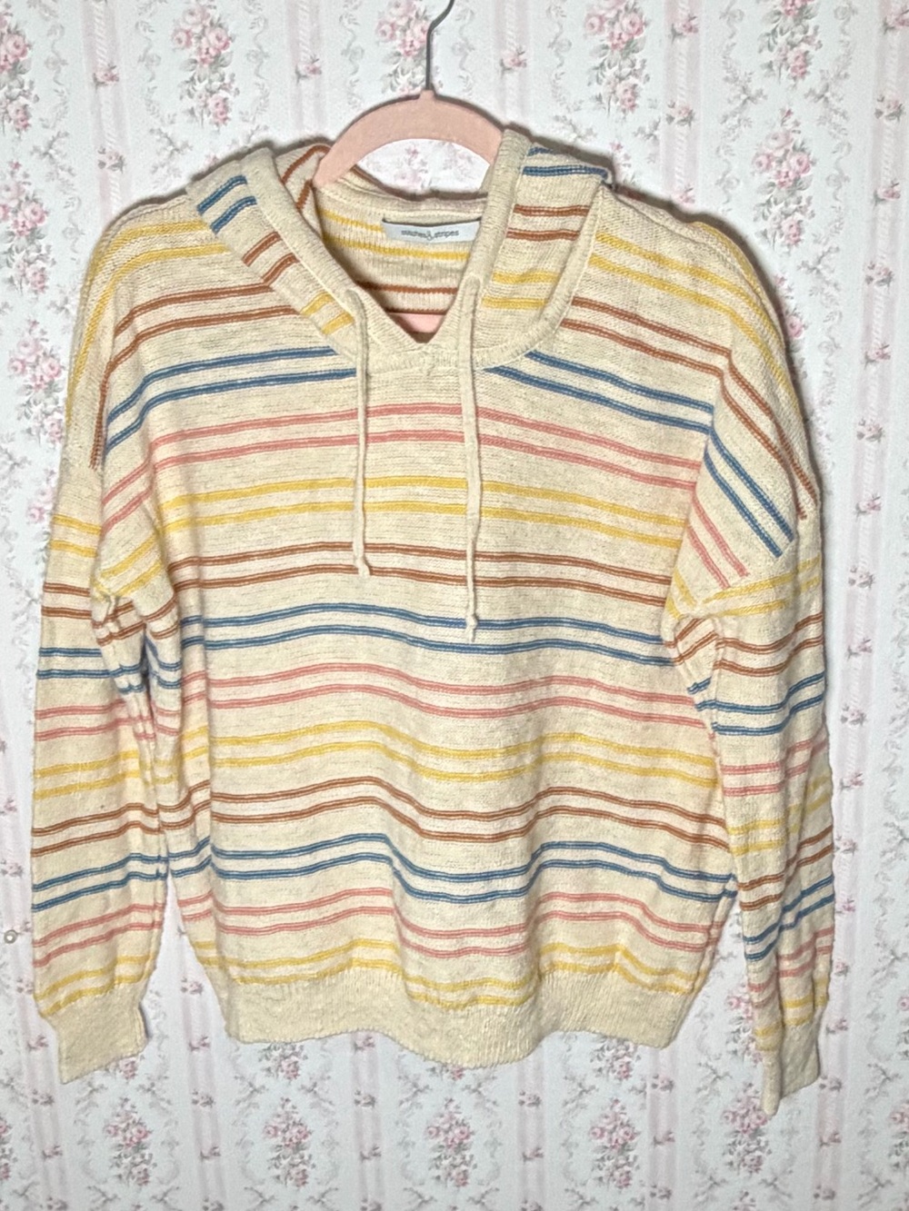 Stitches & Stripes Revolve Striped Hooded Sweater Cream Multicolor Knit M